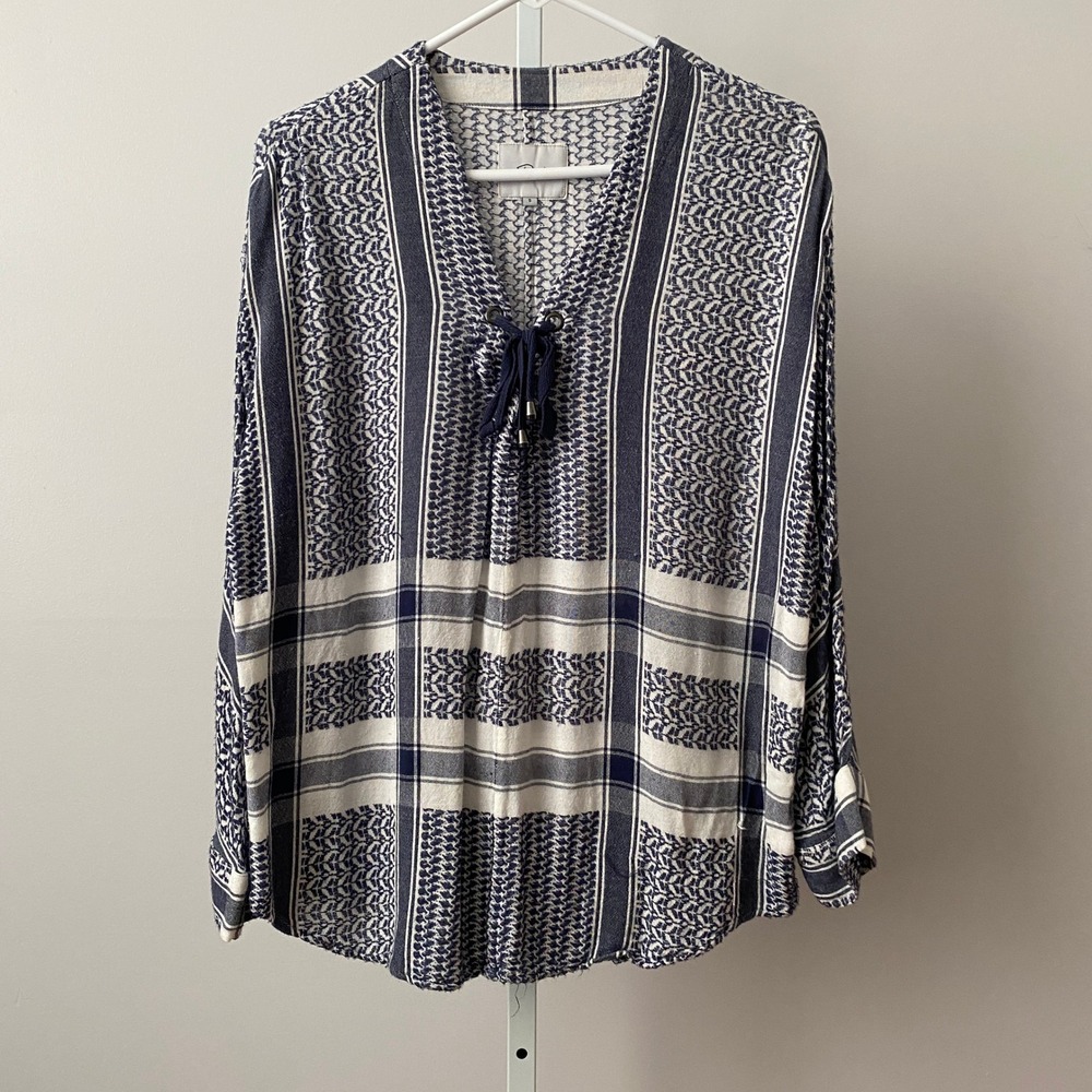 Rails Lily Boho Relaxed Peasant Blouse Small Navy White Sapphire Jacquard Top‎